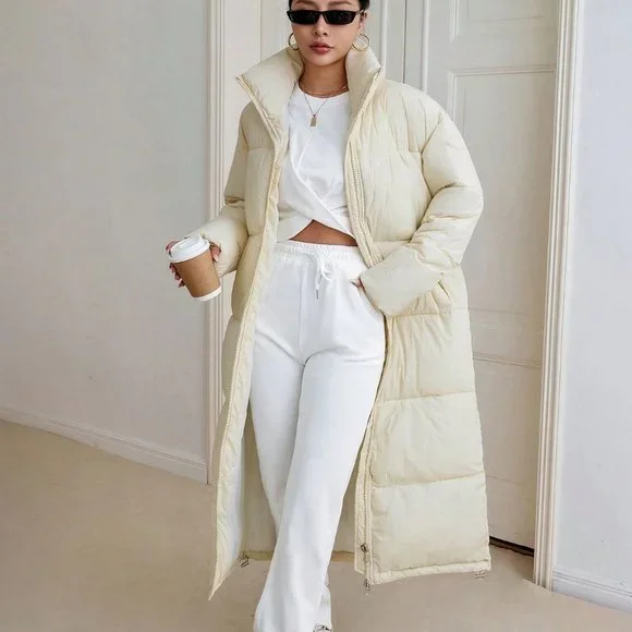 White Preppy Womens Zip Up Puffer Coat - Picture 3 of 6